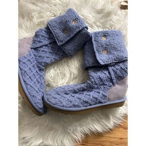 UGG Australia Cardy Knit Tall Fold Over Light Purple Sweater Boot - Size 8